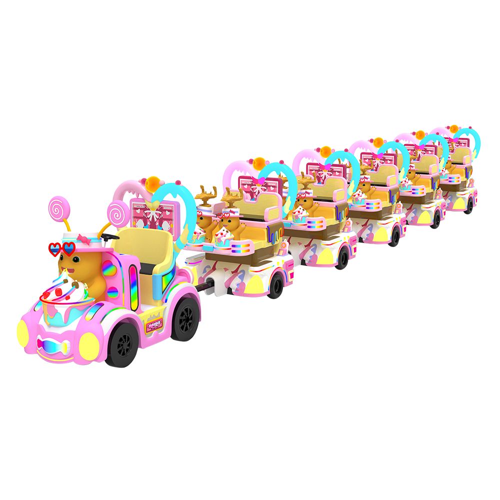 Nailong IP Interactive Motion Seat Train | Candy-Themed Commercial Trackless Ride with Heart-LED Display